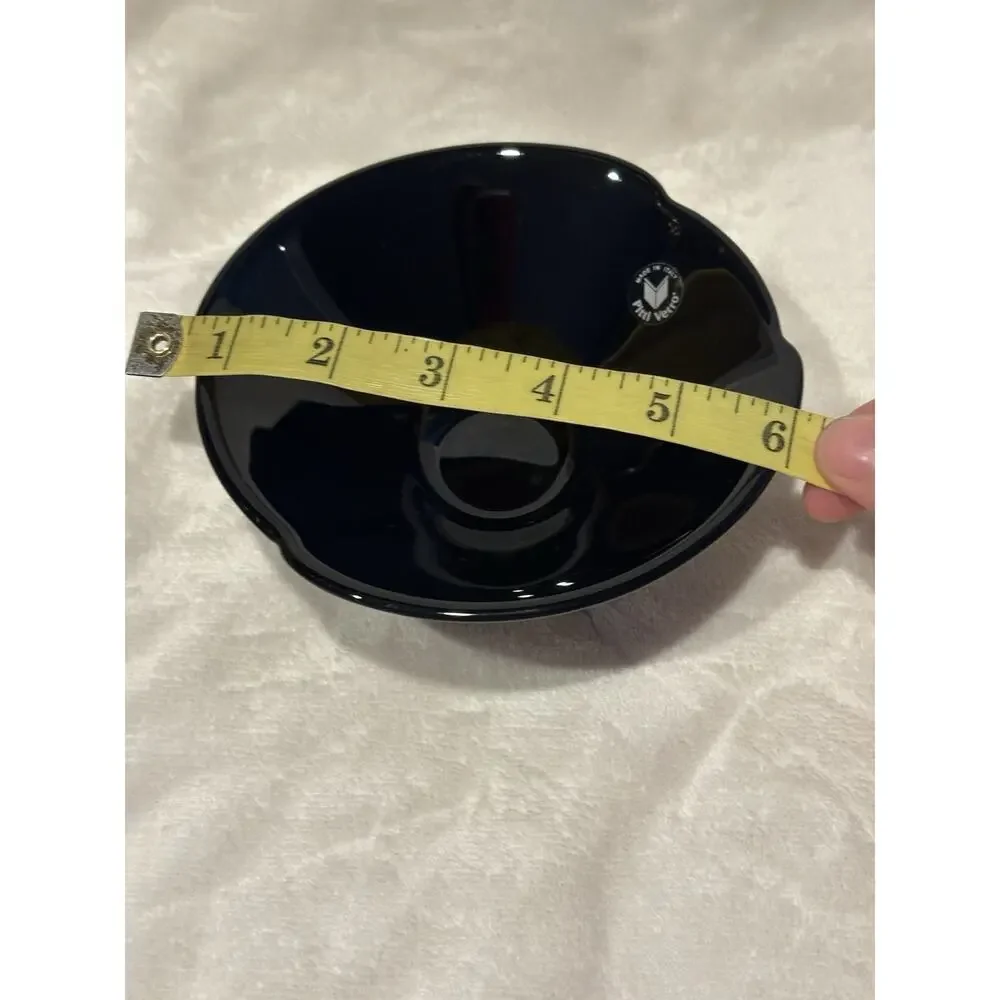 Pittl Vetro Vtg Black Glass Bowl Hand Blown Made In Italy Candy Dish Sleek Chic